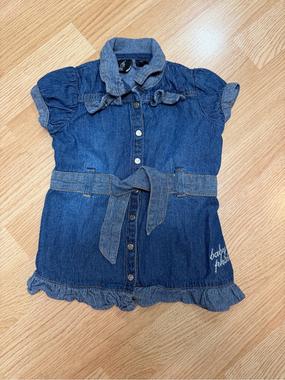 Baby Phat 18M Medium Wash Denim Jumper Dress Embroidered Logo Snap Front Girls